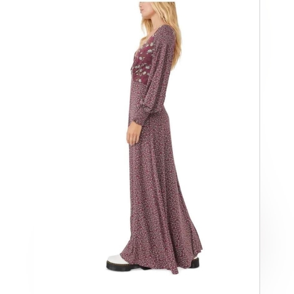 NEW Free People Women Love Story Maxi Dress Raisin Combo Burgundy Brown Floral M - Picture 2 of 16